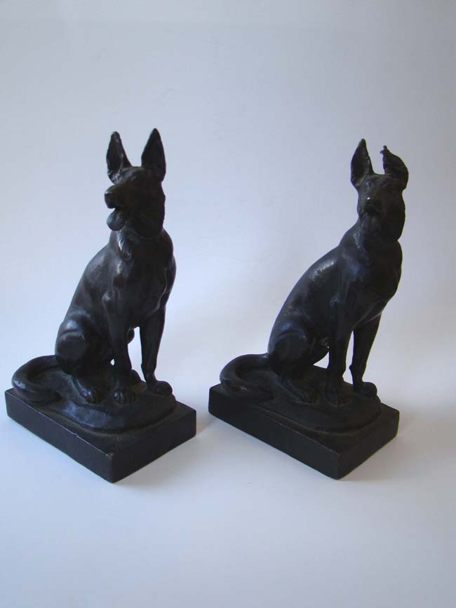 A pair of German Shepherd bookends by Paul Herzel circa 1928